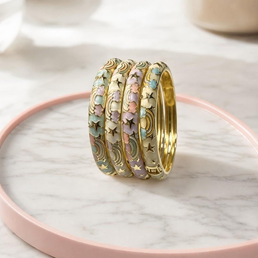 Macaron Color Vintage Cloisonne Bangle Enamel Women's Hand Bracelet Stars Moon Bangle Ladies