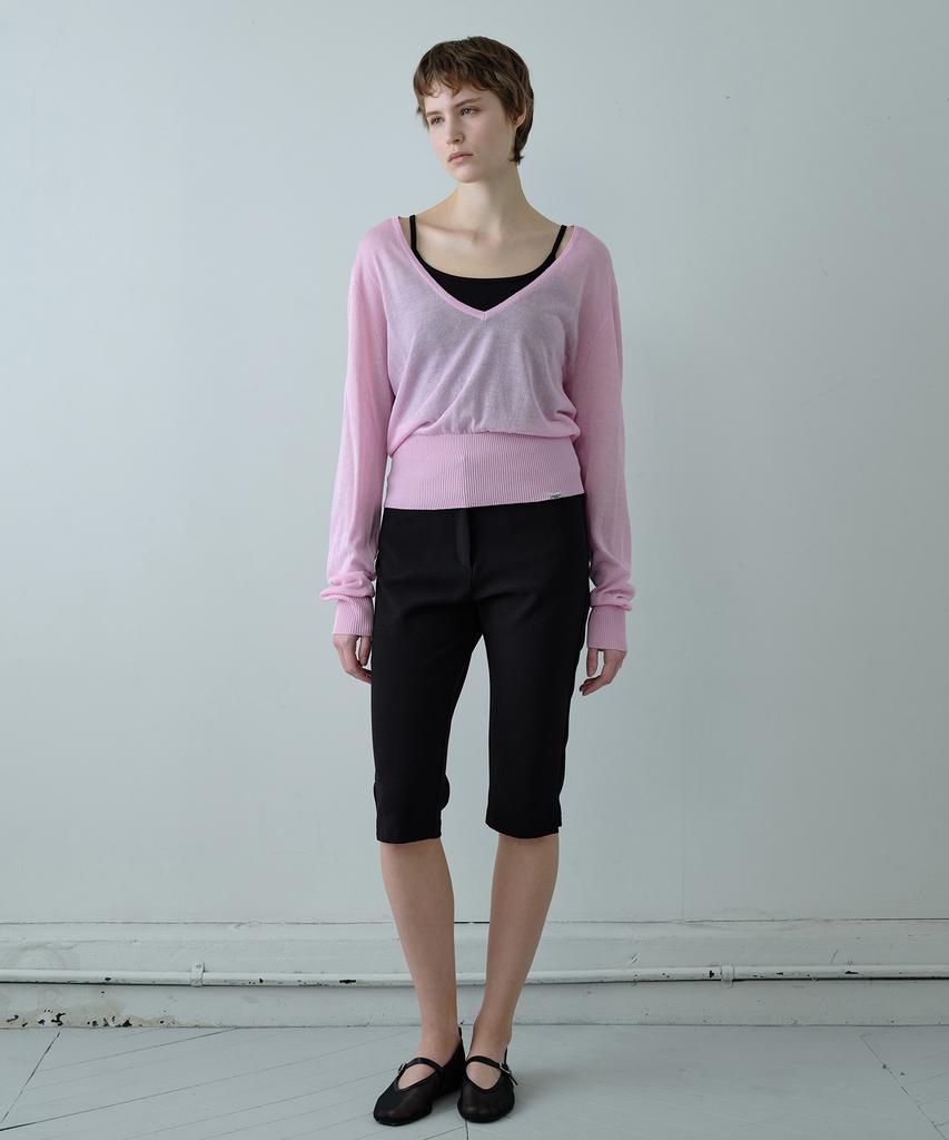 Simeteuligpeosenteu Deep V-Neck Sheer Knit Top / Pink