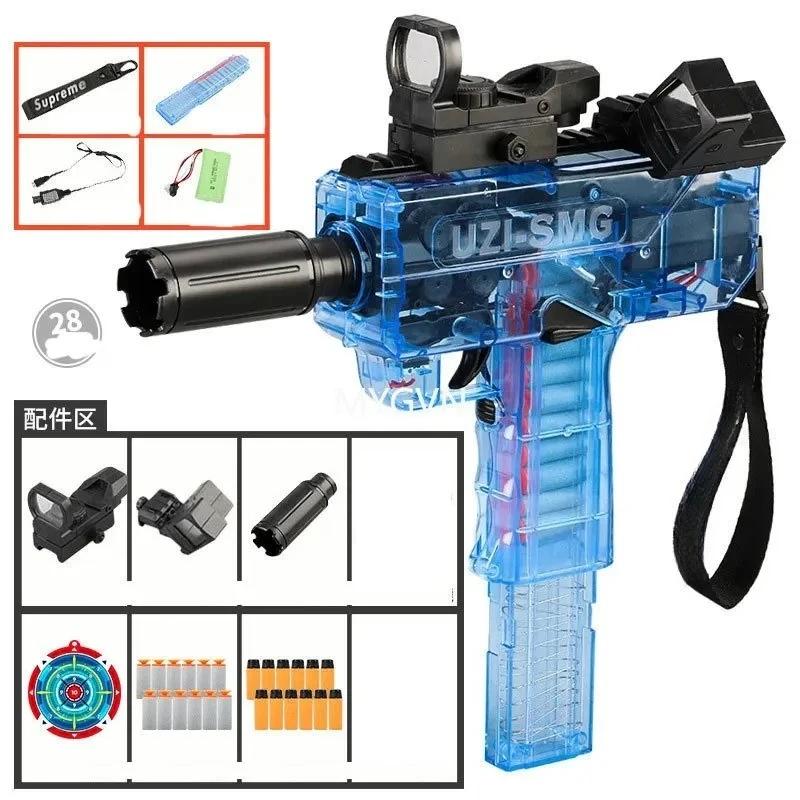 Electric Soft Bullet Continuous Firing UZI Toy Gun Submachine Model Shooting Pistol Blaster for Adults Boys Outdoor CS Games