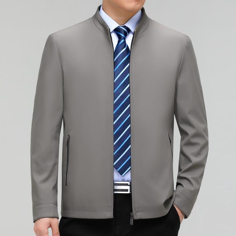 Spring and Autumn Men's Stand Collar Jacket Casual Middle-aged Business Simple Jacket New Men's Mulberry Silk Thin Jacket