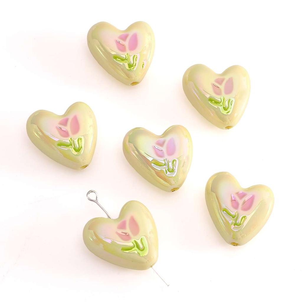2pcs [20x19mm] Tulip Love Heart Beads Cream Peach Heart Acrylic Beads Mobile Phone Chain Backpack Ornaments DIY Accessories