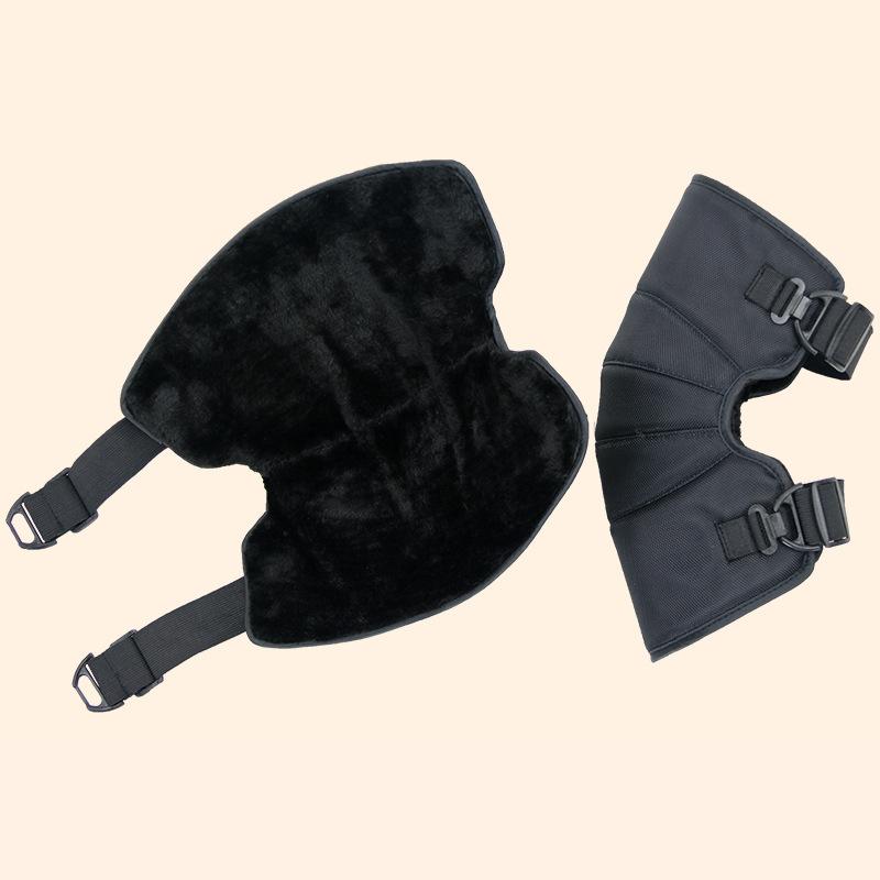 Electric Bike Black Leather Knee Pads Riding Warm Fleece Thickening Winter Motorcycle Knee Pads Windproof Short Adjustable