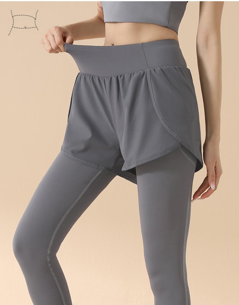 2025 High Waist Yoga Pants: Fake Two-Piece, Elastic, Hip-Lifting, Tummy Control, Nude Feel, Anti-Exposure Running and Fitness Wear