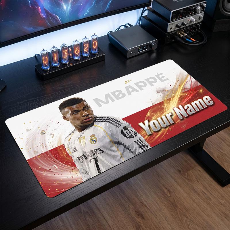Tappetino per Mouse Grande Personalizzato Kylian Mbappe, Stampa Testo Nome Personalizzato, Tappetino da Scrivania Antiscivolo con Logo Calcio, Regalo per Gamer