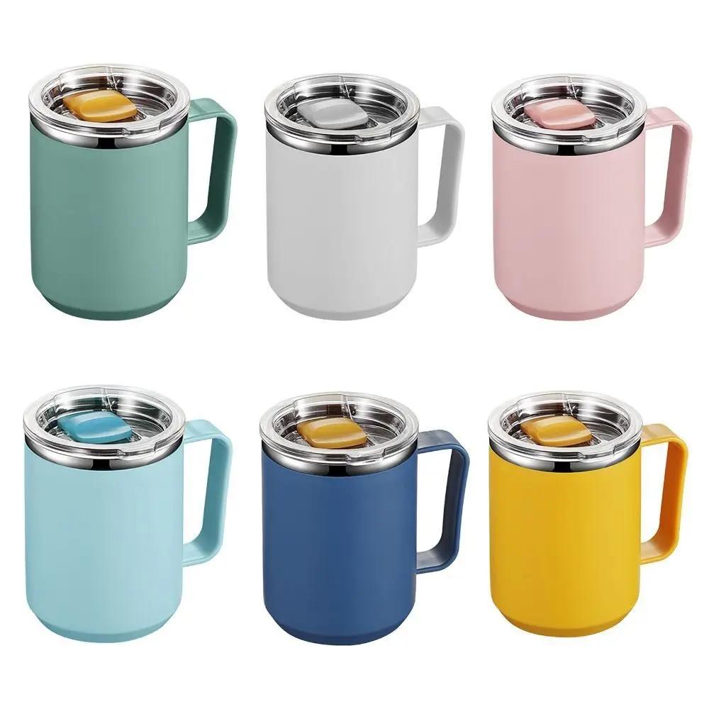 1PC 450ML Coffee Cup with Handle Lid Straw Insulated Cup Vacuum Stainless Steel Double Layer Large Capacity Portable Traveling