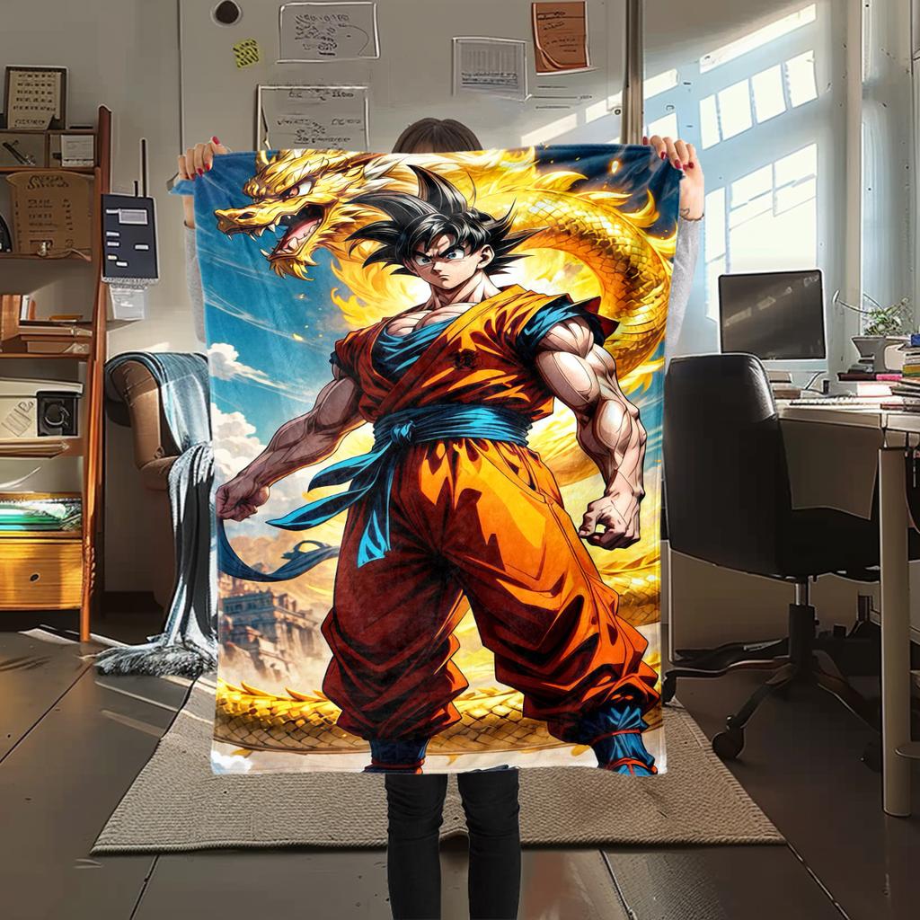 1pz Coperta in Flanella con Stampa Son Goku, Alta Qualità per Tutte le Stagioni, Decorazione per la Casa, Calore e Comfort, Perfetta per Regali di Natale