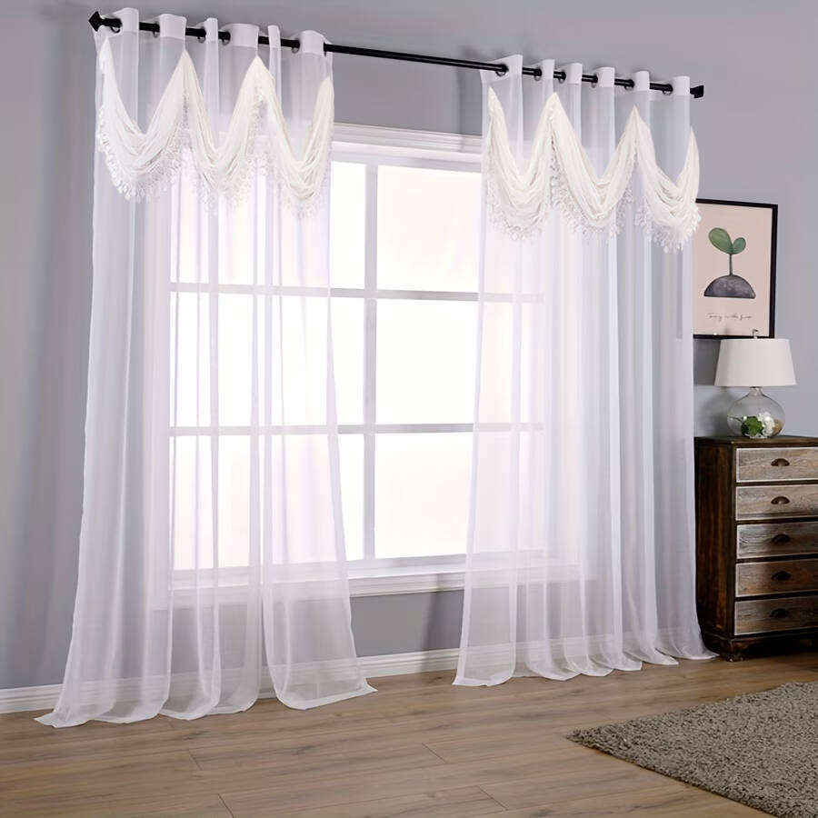 1 stuk Wit Doorzichtig Gordijn met Bevestigd Kant Swag Valance, Elegante Tule Raambekleding voor Slaapkamer Woonkamer Decor 1pc W100xL50 cm&Grommet Top&1 panel