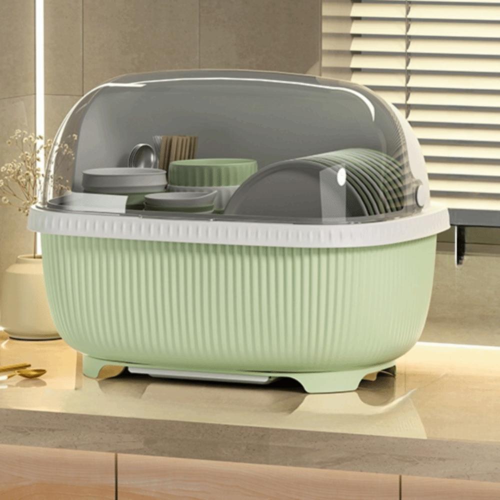 

Большая сушилка для посуды с крышкой Пластиковая подставка для кухонной утвари Бытовая зелёный