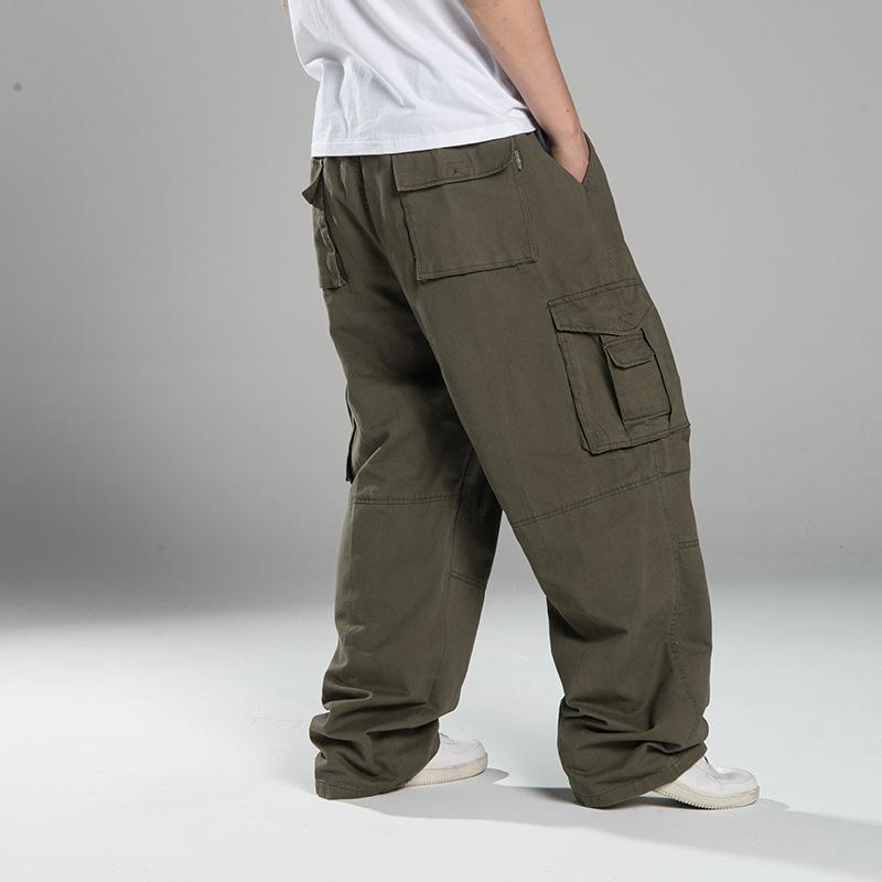 

Men s Wide Leg Loose Workwear Outdoor Casual Hip Hop Multi-Pocket Pants Plus Size XXXXL зелений