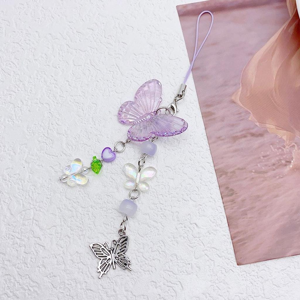 Fashionable Butterfly Heart Phone Chain Phone Accessories Keyring Pendant Unique Decoration for Phones and Backpacks