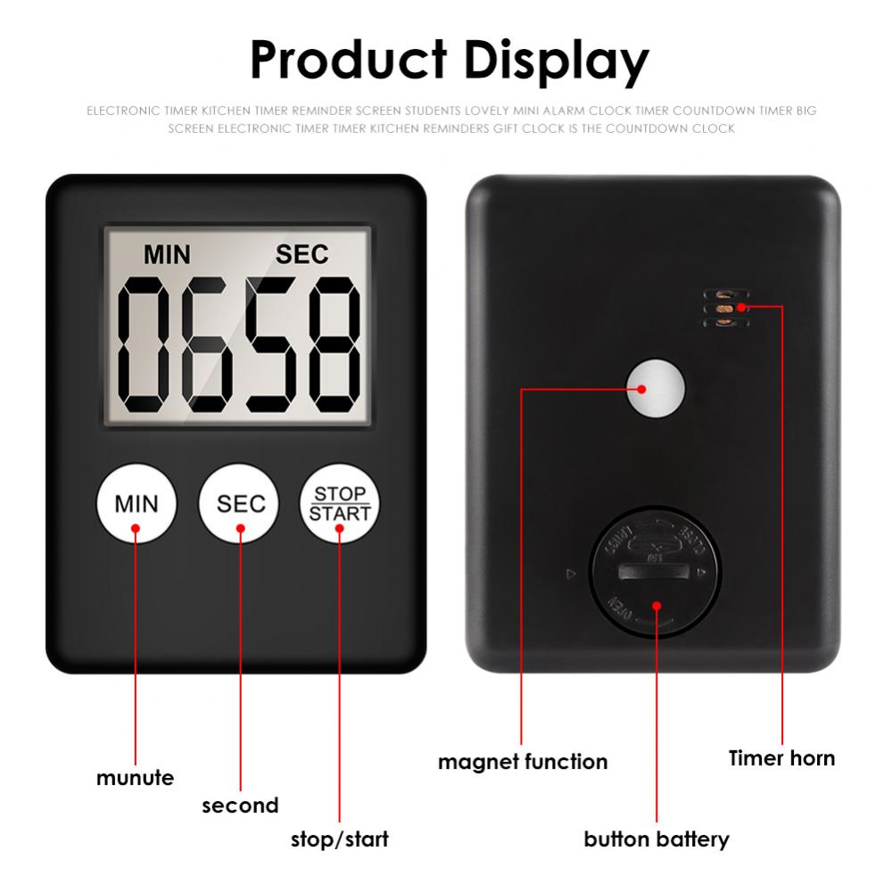 Magnet Kitchen Cooking Timers LCD Digital Screen Kitchen Timer Square Cooking Timer Count Up Countdown Alarm Clock For Kitchen