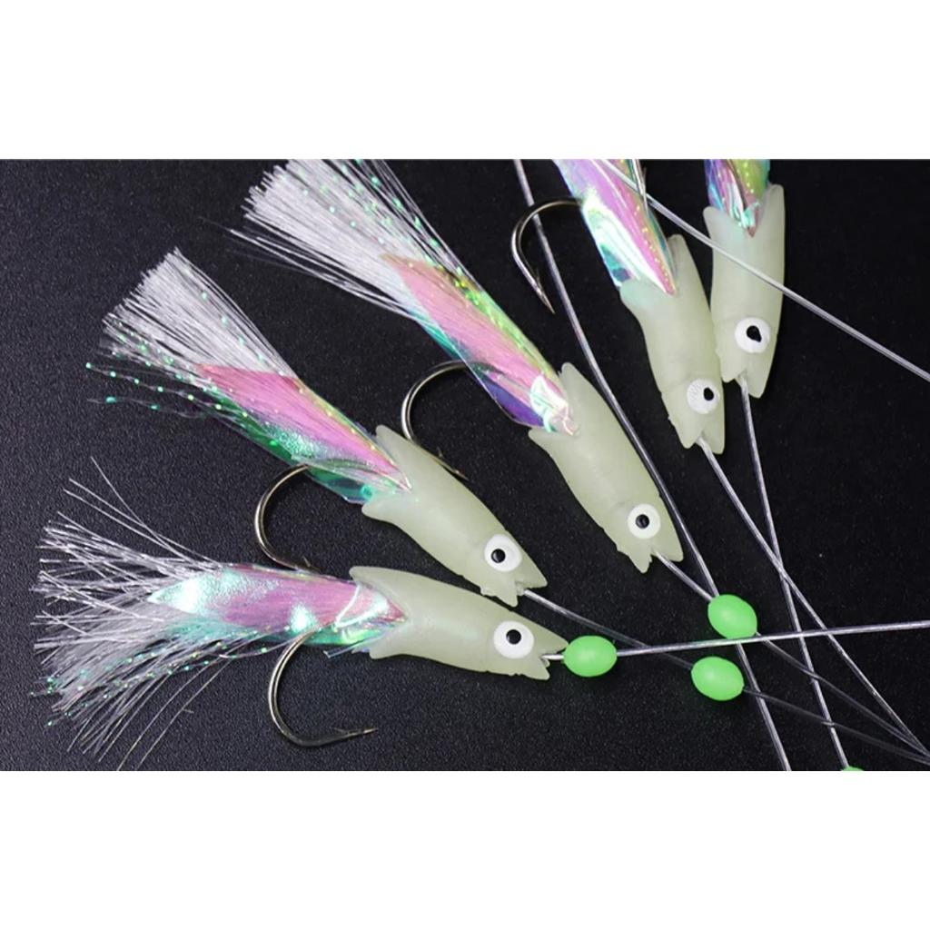 MIX 5PCS/BAG 5 Hooks Sabiki Rigs Saltwater Fishing Lures Bait Rigs Real Fish Skin String Hook Mackerel Glow Sabiki Rigs