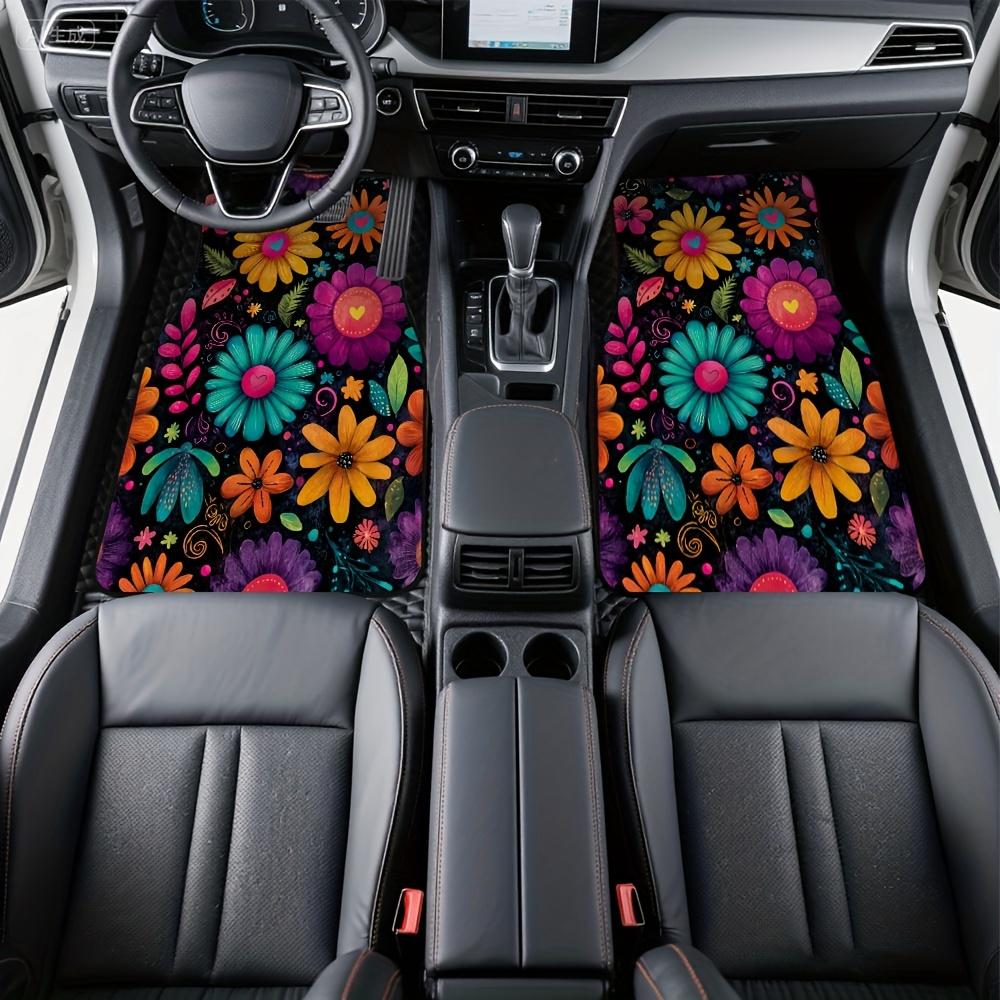 4pcs Auto Mats Adorned with Floral Colorful Abstract Motif for Pickup Trucks or SUVs, Including Convenient Cleaning Surfaces and Gift
