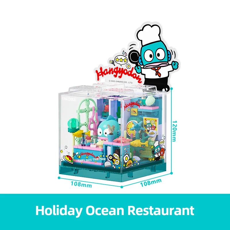 Sanrio Store Building Blocks Hello Kitty Kuromi Pochacco PomPom Bakery Dessert House Ocean Restaurant Shop Model Mini Brick Toys