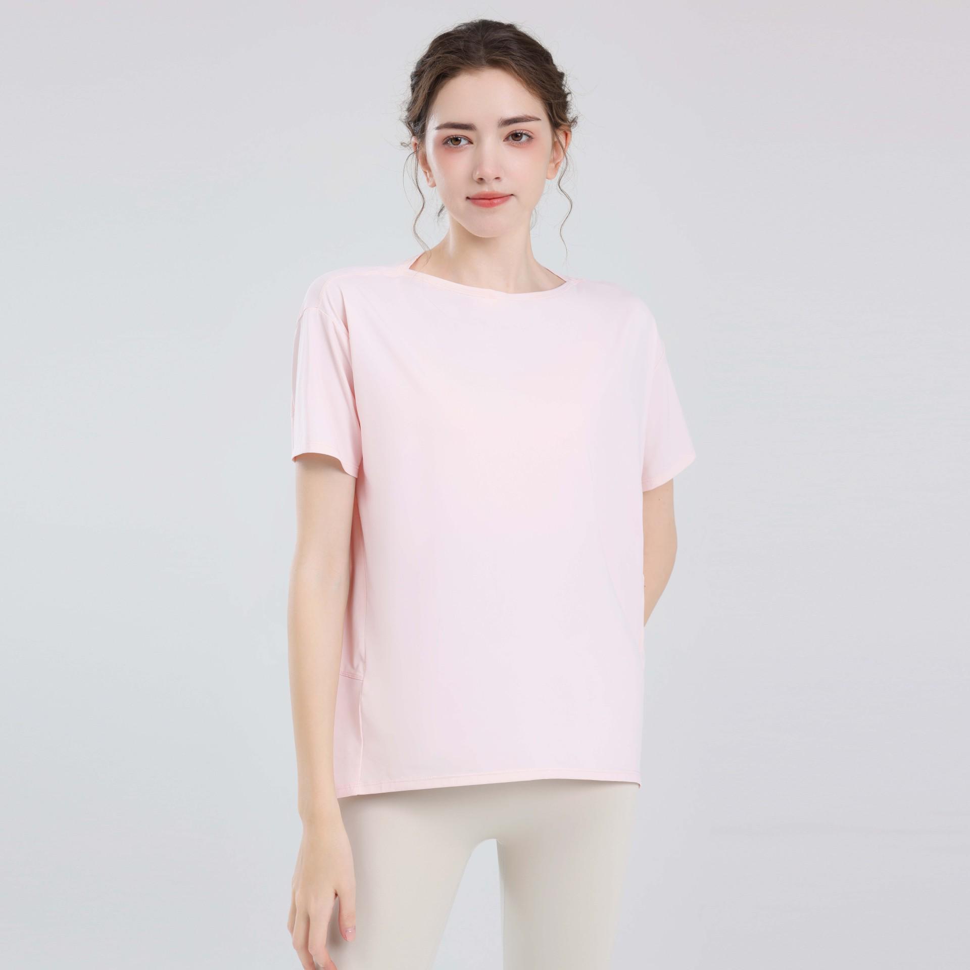 

Женский свободный спортивный жилет телесного цвета длиной до бедер, утягивающая футболка для йоги, легкая летняя одежда для тренировок и фитнеса с коротким рукавом. Medium