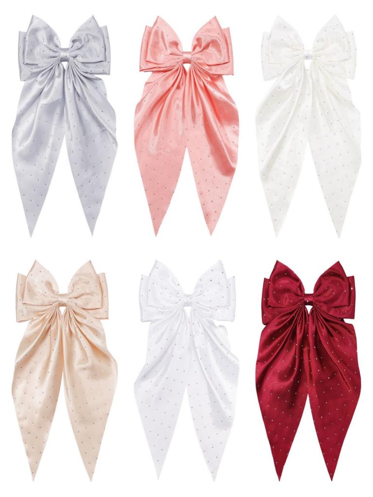 6-piece Set of Rhinestone Starry Sky Bow Hair Clips, Rhinestone Back Head Top Clip, Ribbon Bow Spring Clip