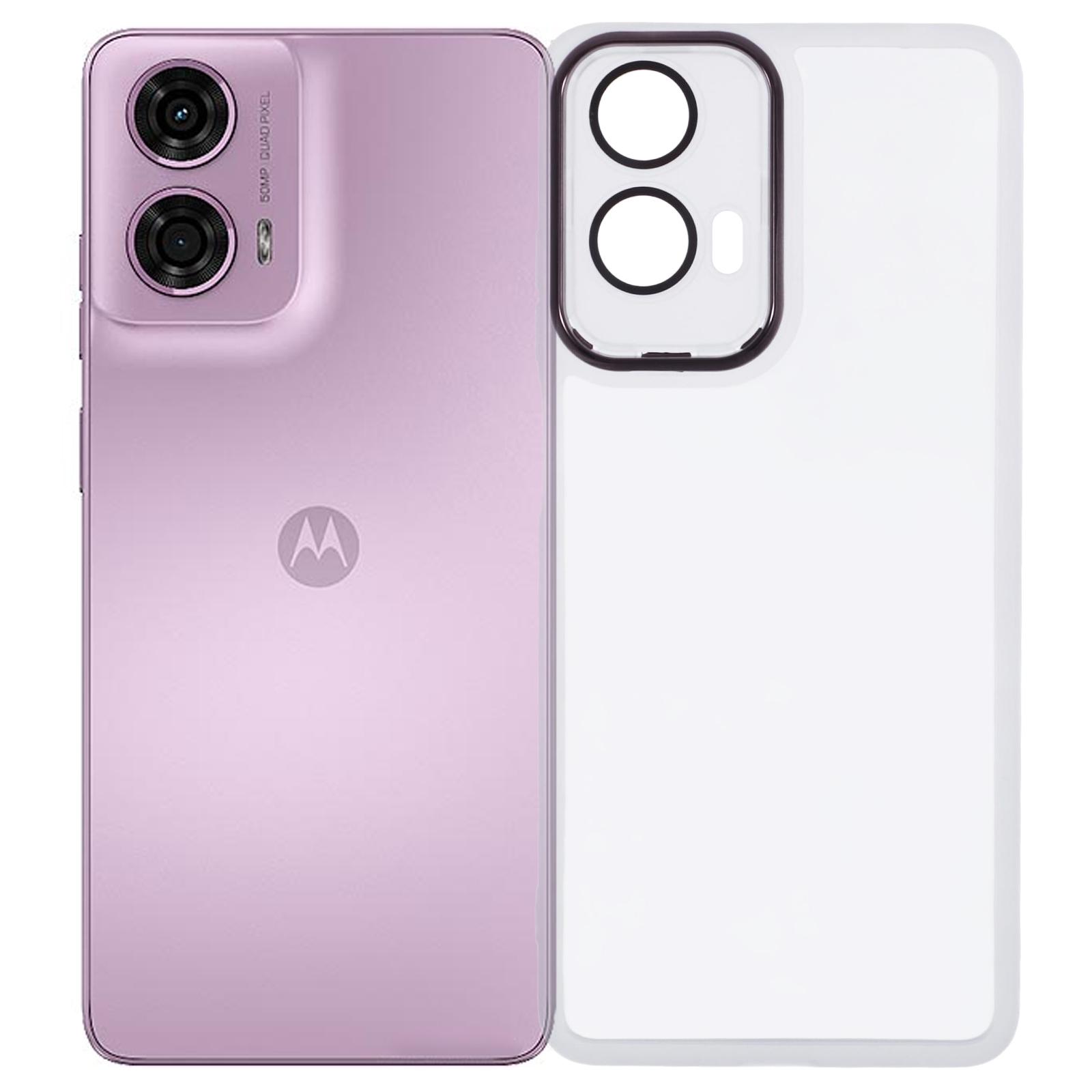 

DKSM Series For Motorola Moto G24 4G Case Electroplated Camera Frame TPU Phone Cover Transparent White