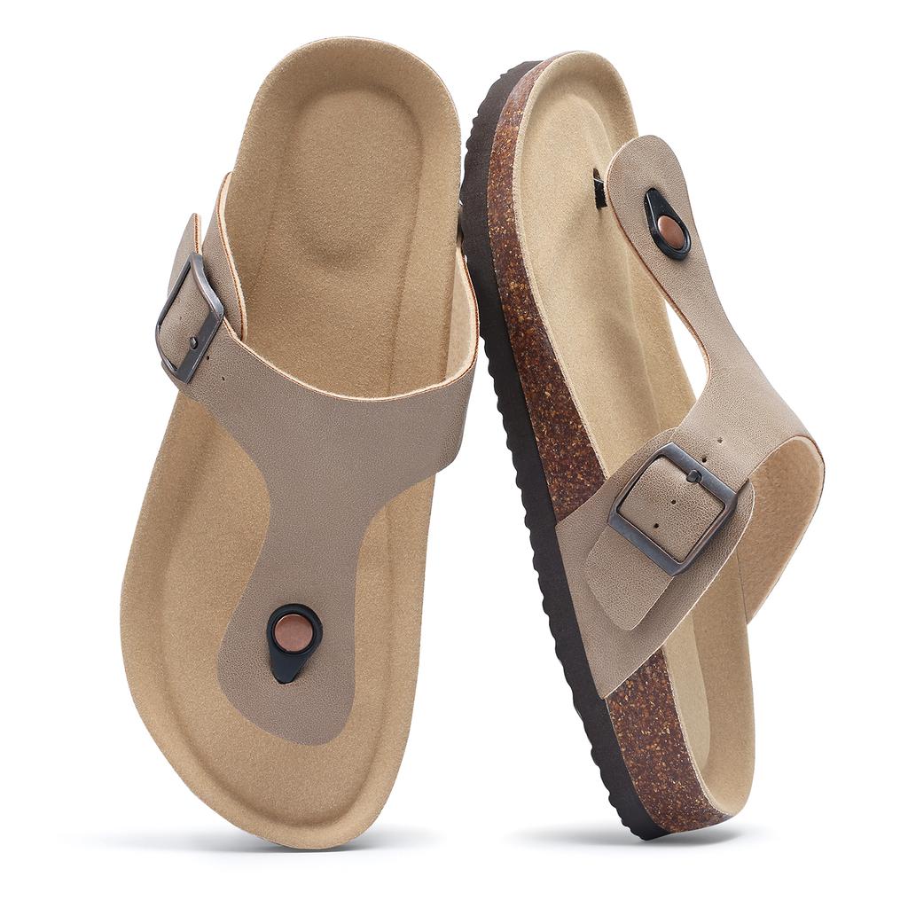 Fashion Smile Pop Men's Suede Shoes With Adjustable Back Strap Leather Mules With Cork Flip-Flop Slippers Insoles Slip-On Potato Shoes
