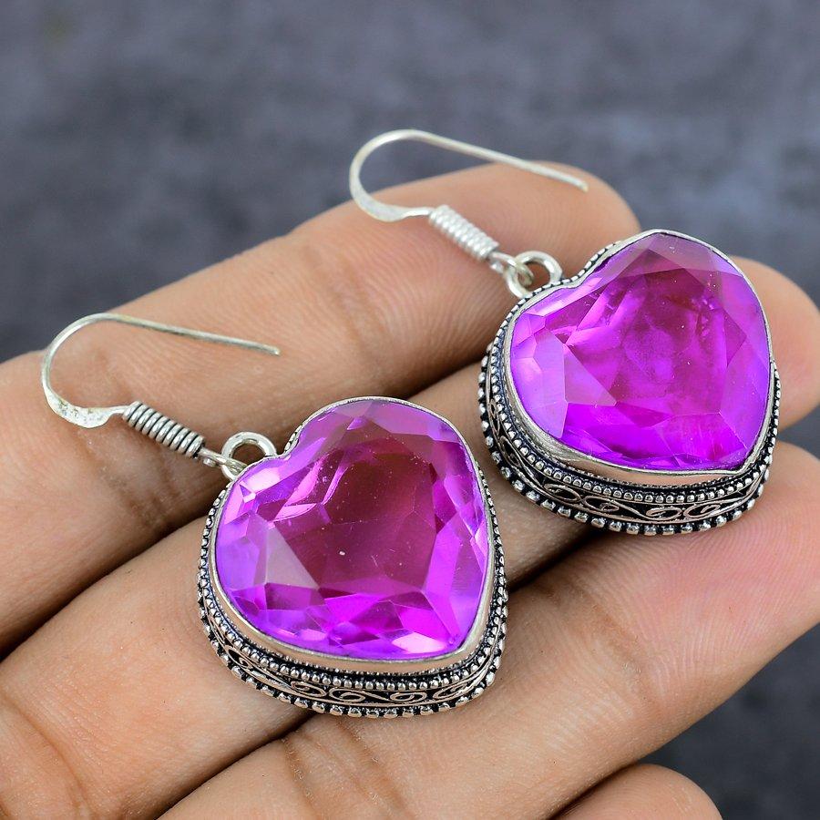 Natural Pink Amethyst Gemstone 925 Sterling Silver Jewelry Earring 1.69" l0c19