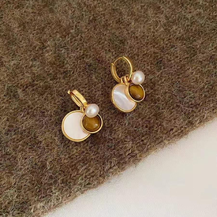 Silver Needle Maillard Irregular Oval Tiger's Eye Earrings Earrings Vintage Style Earrings Women