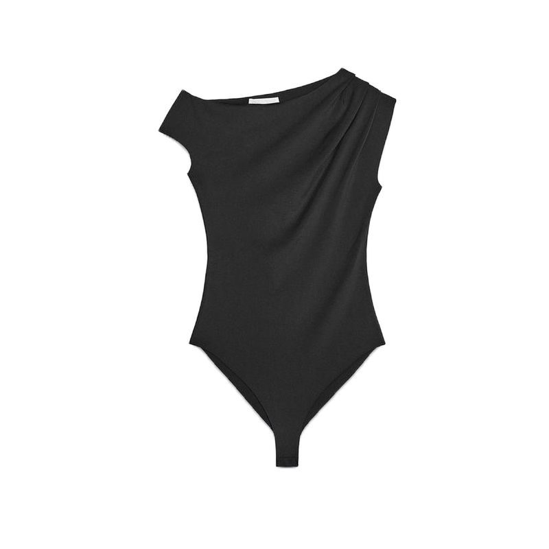 

Весенне-летняя женская одежда Декоративная драпировка Асимметричный воротник Без рукавов Подол Прессованная отделка Облегающий комбинезон 5039005 Black L