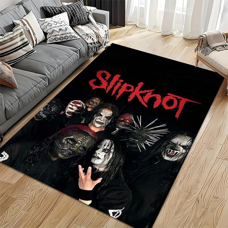 Area Rug, Slipknot Band Members Masks Red Logo Nu Metal Group Photo Print, Man Cave Decor, Non-Slip Mat