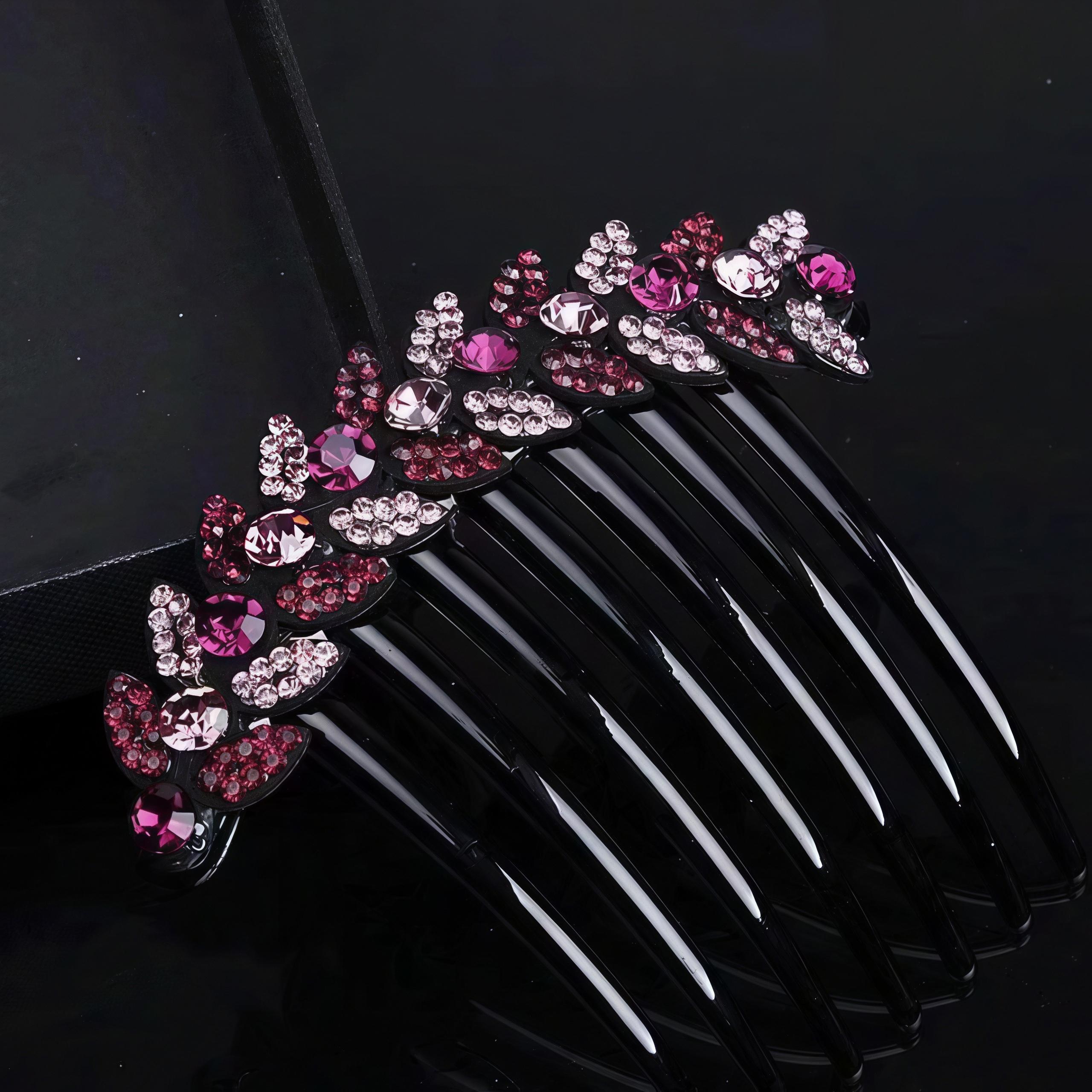 New French U-shaped Acrylic Hairpin Clips Hair Comb Modern Crystal Flower Seven Toothed Hairpin Wedding Versatile Comb Gifts