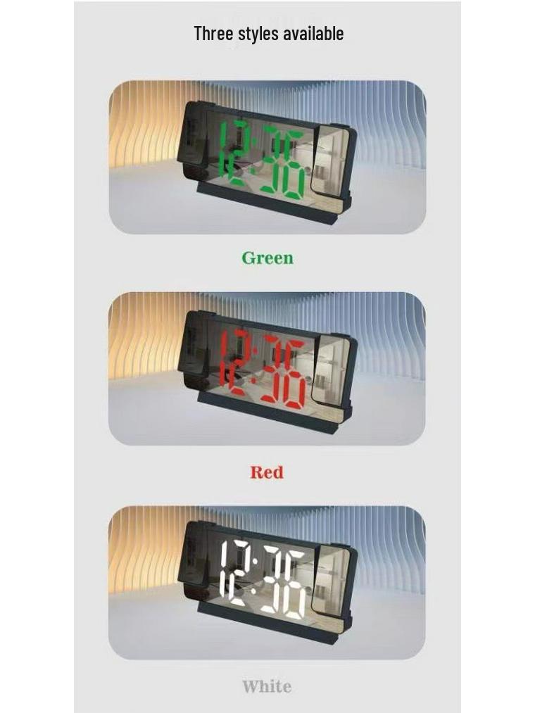 Dual Projection Alarm Clock with Temperature Display - Large LED Mirror Screen and Luminous Display