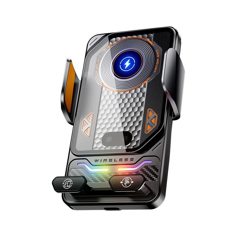 Dual Motor 90 Auto-Rotating Car Phone Holder With RGB Ambient Lighting 15W Wireless Charging Air Vent