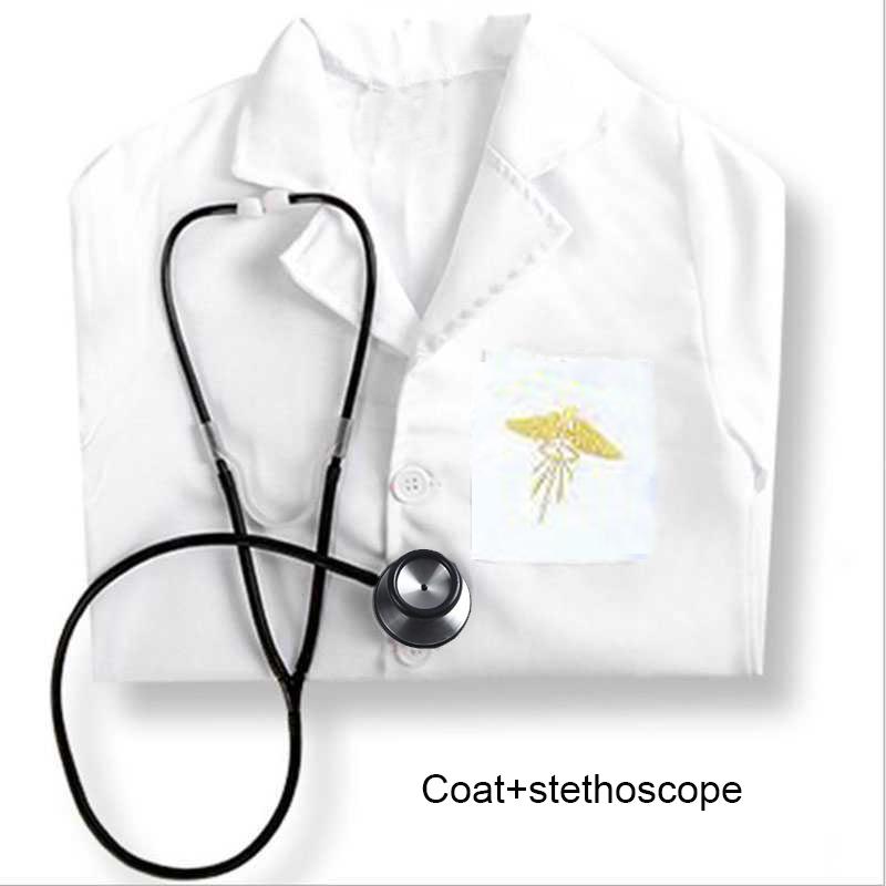 Nieuwe Collectie Chirurgisch Uniform Dokter Verpleegkundige Werkshirt Broek Jas Pak Halloween Verkleedfeest Verjaardag Cosplay Kostuum 100(Height 90-100cm) white