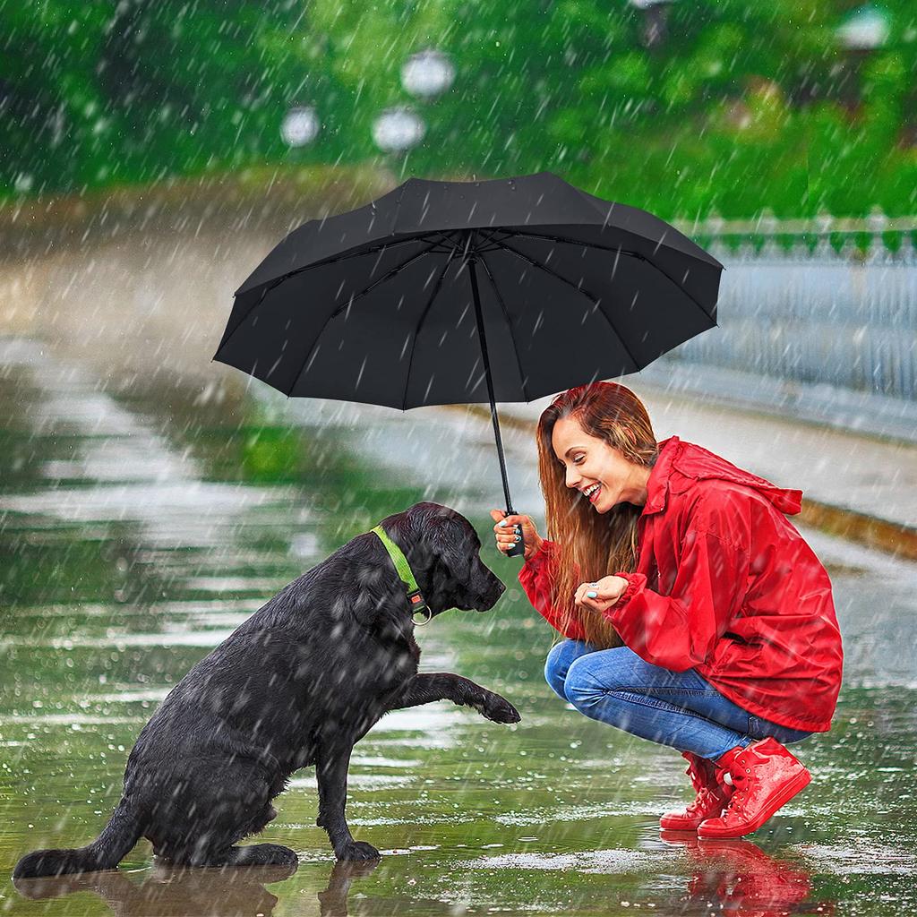ZOMAKE Faltschirm mit Automatik 10 Super Extra Perfekt für die Regenzeit und Inklusive Aufbewahrung Schwarzer Ein-Knopf-Öffnen/Schließen, Speichen, Wasserabweisend,