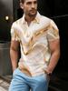 [Print Design-Not Textured] Golden Line Pattern Print Men'S Casual Athletic Short Sleeve Fabric Machine Washable Breathable Regular Fit Suitable for