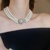 Chain Crystal Clavicle Chain Hand Ring Flower Bracelet Three Layer Pearl Necklace  Birthday Gift
