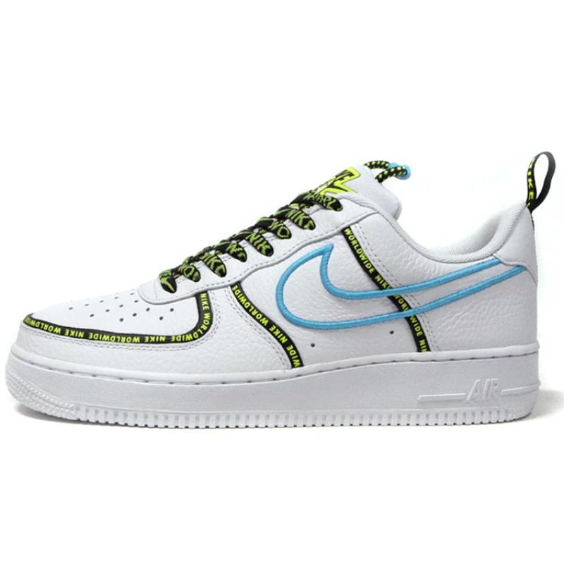 Nike Air Force 1 Low Worldwide White Blue Fury Volt Sneakers CK7213-100
