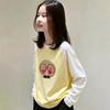 Girls' Stylish Color Block Long Sleeve T-shirt - Korean Style Loose Fit Cotton Base Layer for Medium To Large Children