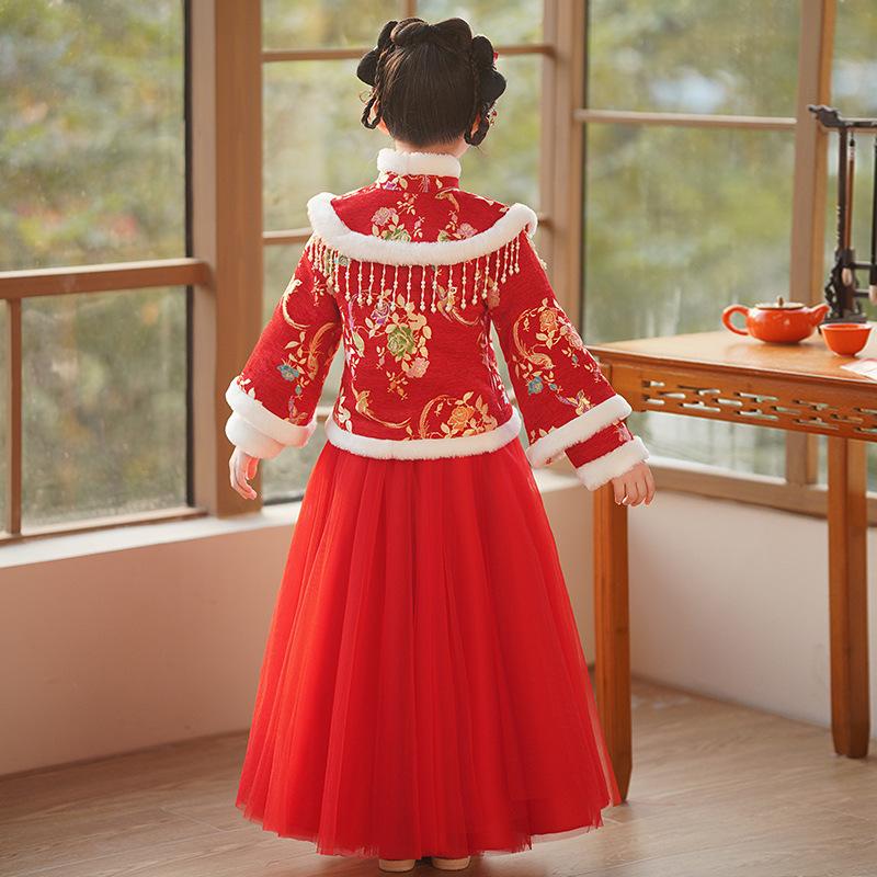 Hanfu girls autumn and winter velvet thickened Chinese style ancient clothing children's New Year's clothing New Year's festive girls winter clothes