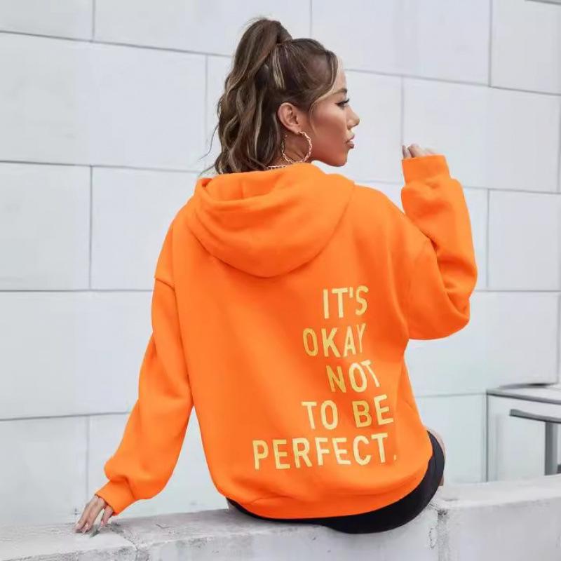 Women's Multi-color Letter Print Casual Loose Long Sleeve Hooded Sweatshirt