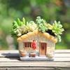 Vintage Rustikaler Harz-Blumentopf Haus für Sukkulente Pflanzen, Mini-Gartendekor im Landhausstil