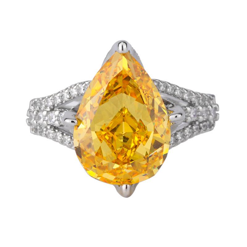 Jewelry Copper Bottom Gold-Plated High Carbon Diamond Ice Flower Cut Water Drop Copper Inlaid Temperament Simple Ring Women 10 * 14