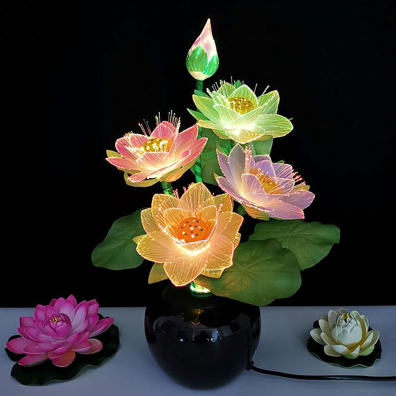 

New Led flower lights Lotus light buddha lamp Fo lamp Novelty artistic optical fiber flower