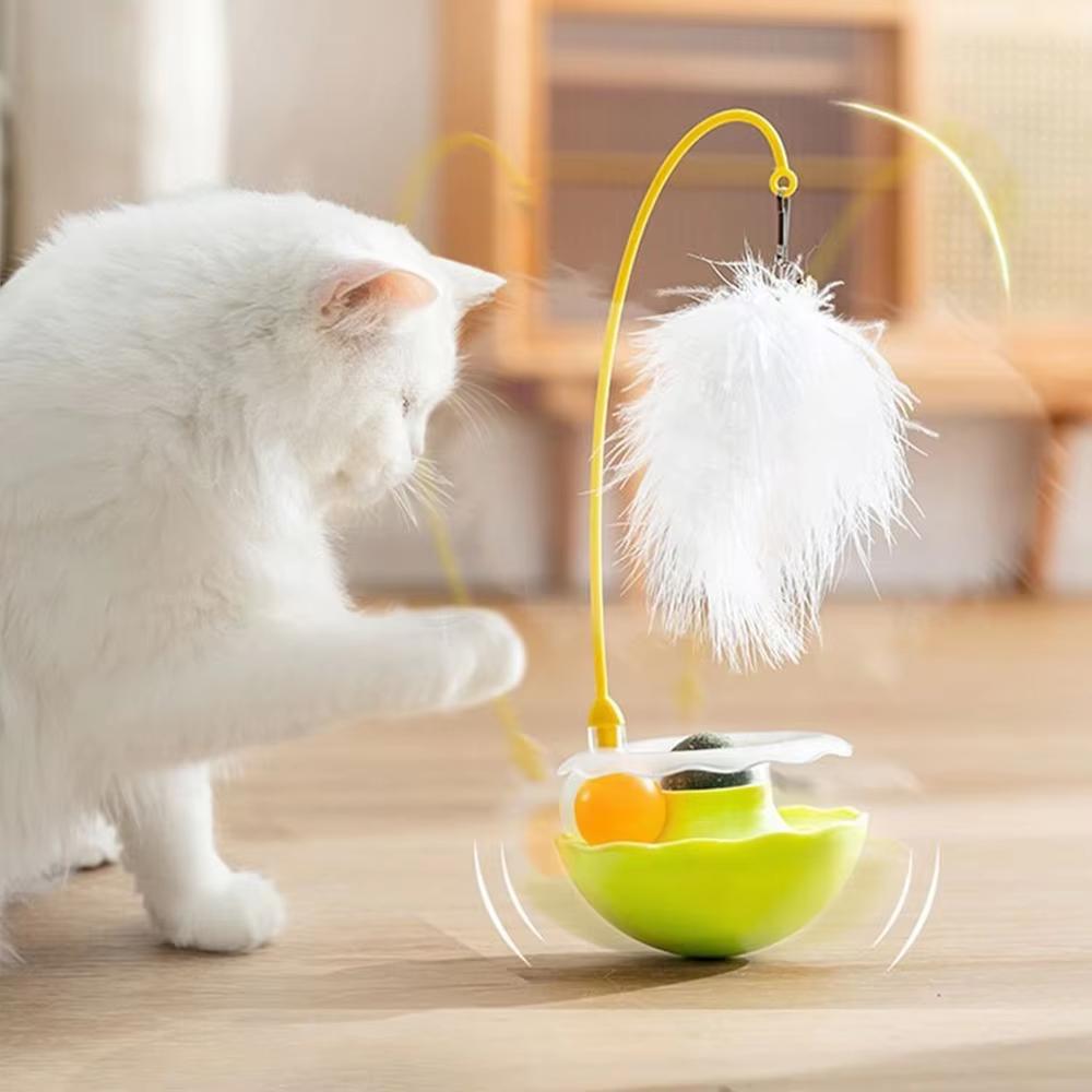 Interactive Cat Tumbler Toy ABS Base with Feather Rolling Ball Pet Toy Reduce Boredom Destructive Behavior Pouch Egg Tumbler Toy