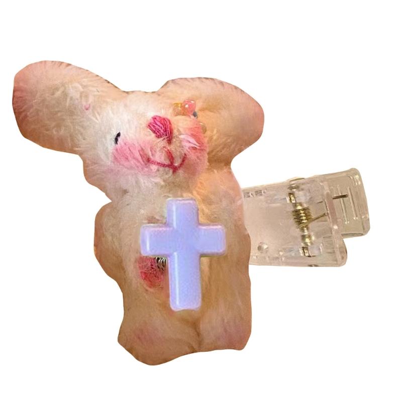 Girls Plush Rabbit Hair Clip Cute BBClip Cartoon Hairpin Women Hair Style Accessory for Side Hair Korean-Style Headdress