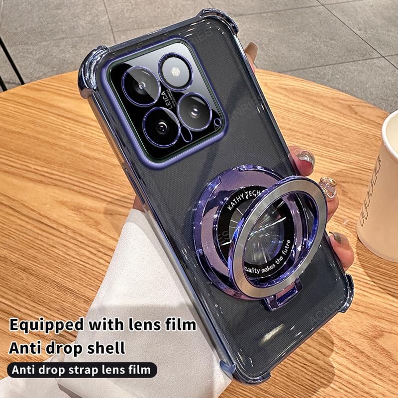 Circular Bracket Four Corner Anti-Shock Plating Case For Xiaomi Mi 14 Ultra 13 Pro 13t 12t 11 Poco C65 X3 X5 X6 F5 F6 M3 M6  Ne Back Cover Mi14 Mi13