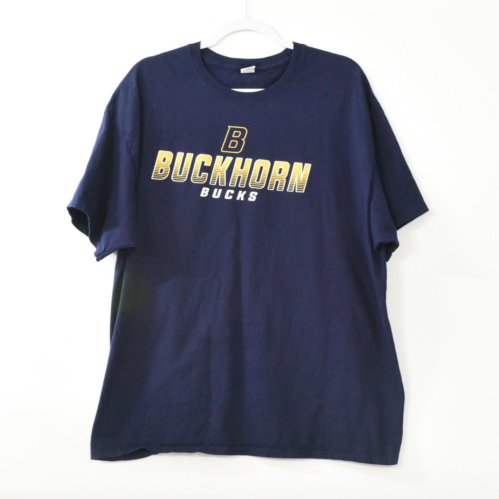 Hanes Mens Navy Blue Cotton T-Shirt Buckhorn Bucks Graphic Crew Short Sleeve 2XL XL