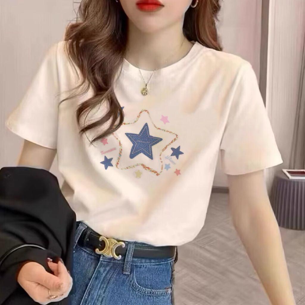 

абрикосовая футболка с плечиками, с круглым вырезом и короткими рукавами, женская летняя 2025, новая свободная хлопковая футболка в иностранном стиле, топ с рукавами до локтя S