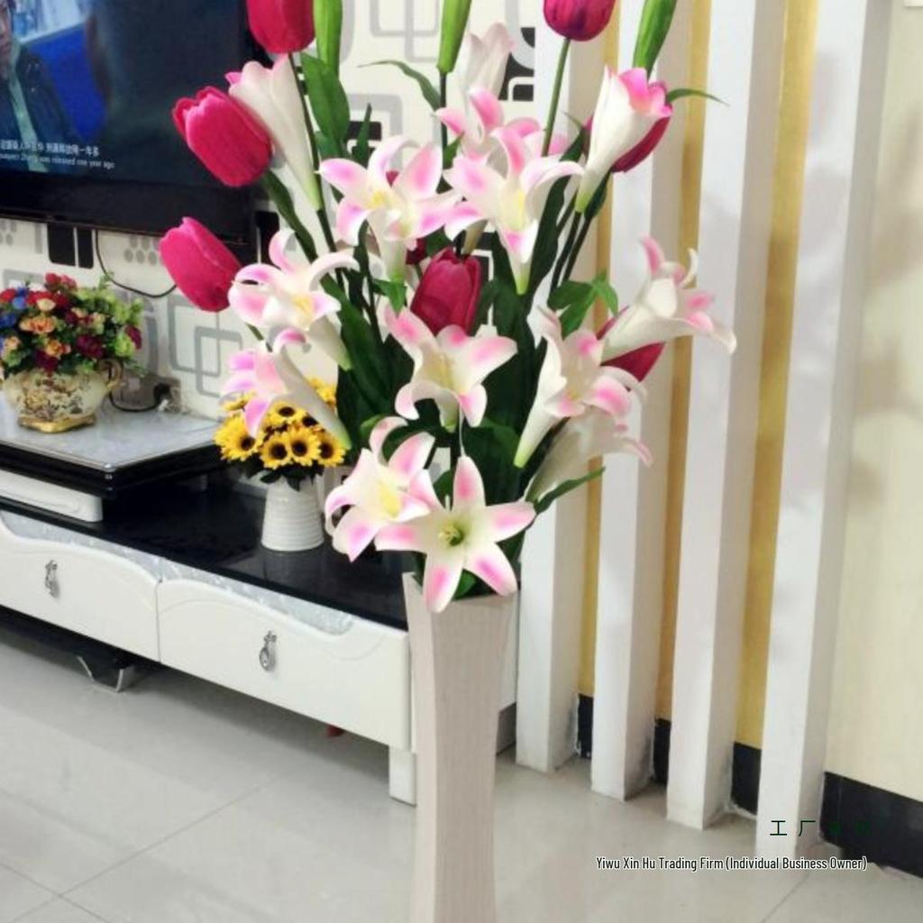 Künstlicher Hochzweig-Lilienstrauß: Seiden- & PU-Tulpen für Wohnzimmer-Bodendekoration