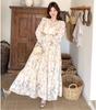 French Chic Floral Print Romantic Summer Long Dress with Elegant Hem