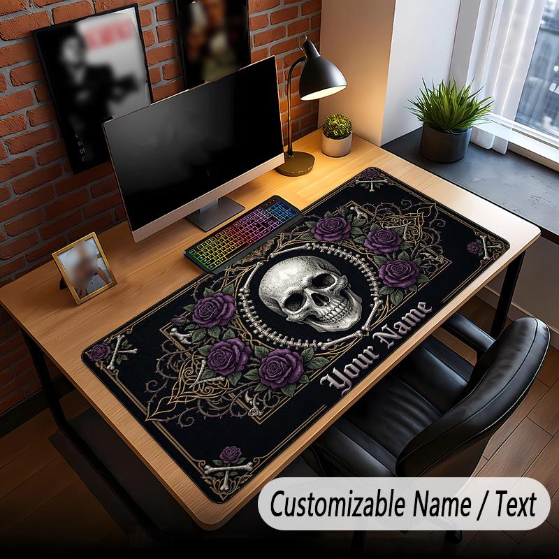 Skull Gothic Theme Custom Mouse Pad Personalized With Name Text Customized Desk Mat For Office Home Decor