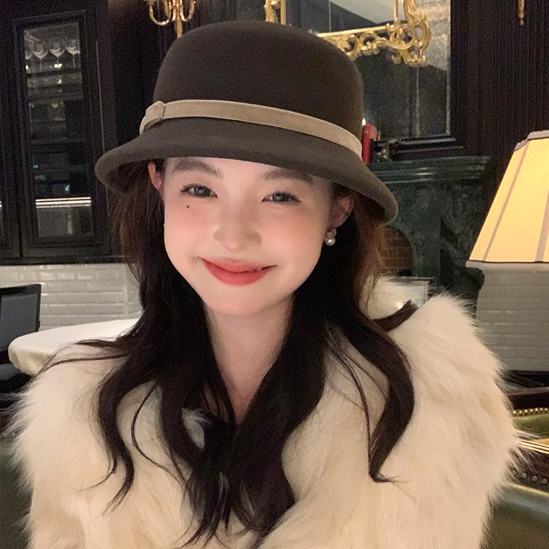 Chapeau Cadeau Nœud Papillon avec Nouveau Visage Petit Chapeau de Pêcheur Mode OL Élégant et Polyvalent