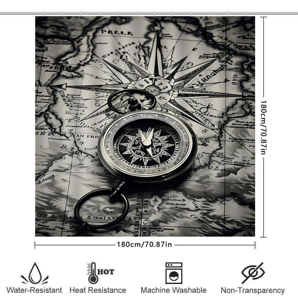 Luxury Compass Map Shower Curtain Set Waterproof Decorative Bath Rugs For Bathroom Home Decor In Black White Style